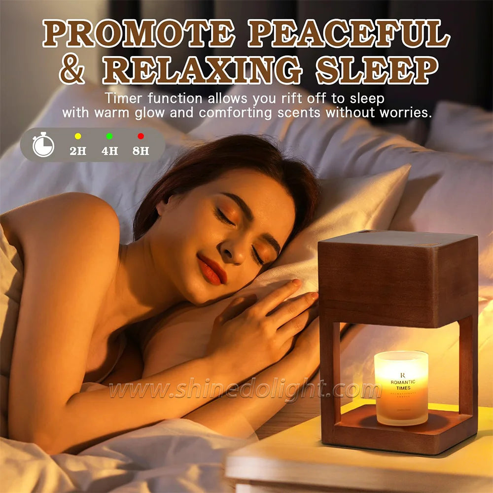 Simple Dimmable Solid Wood Lamp Body Electric Candle Warmer Lamp Wax Melt Lamps for Bedroom Hotel Night Lights