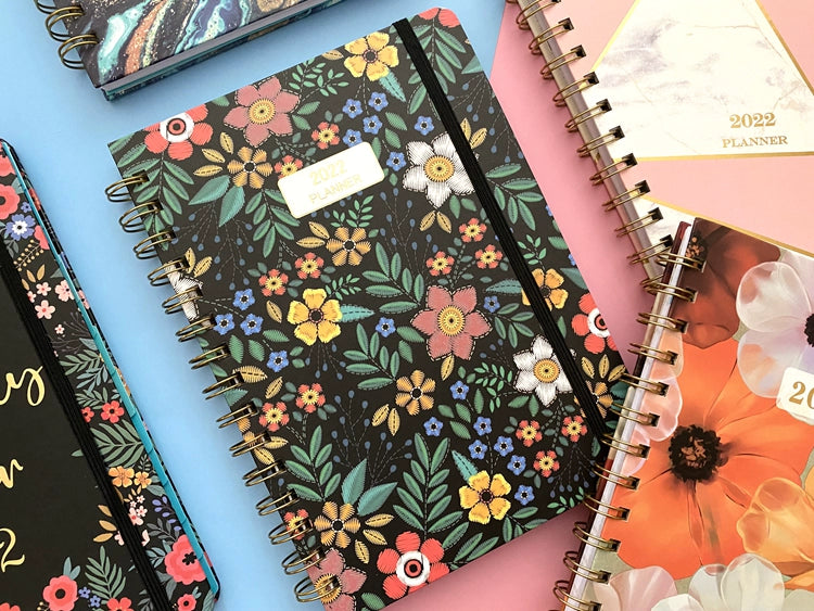 A5 Hard-Faced Lace-up English Flower Geometric Notebook