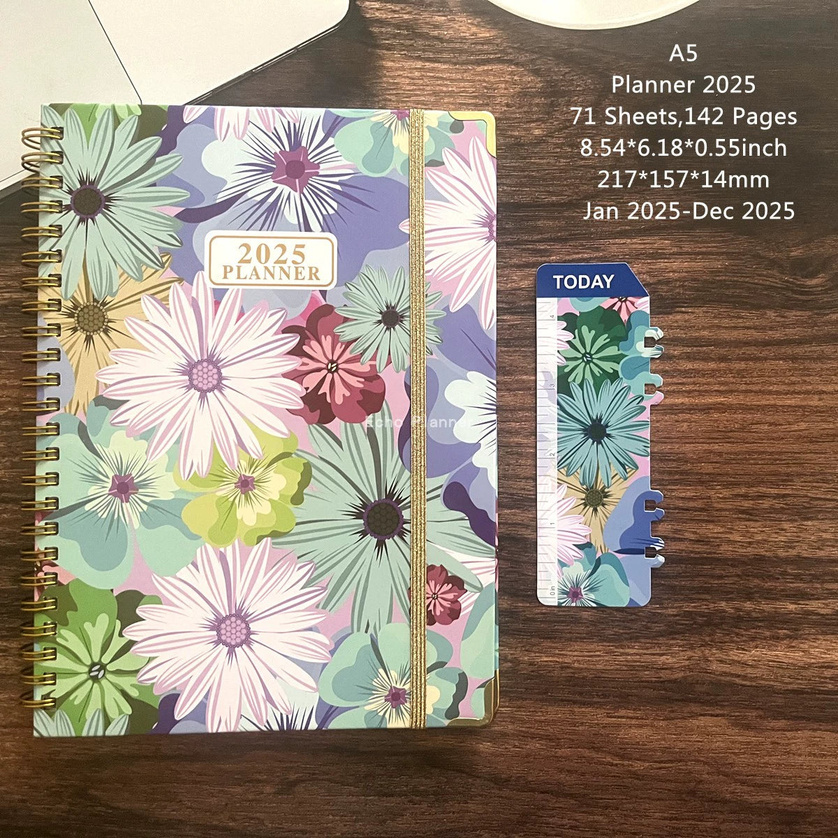 A5 Hard-Faced Lace-up English Flower Geometric Notebook