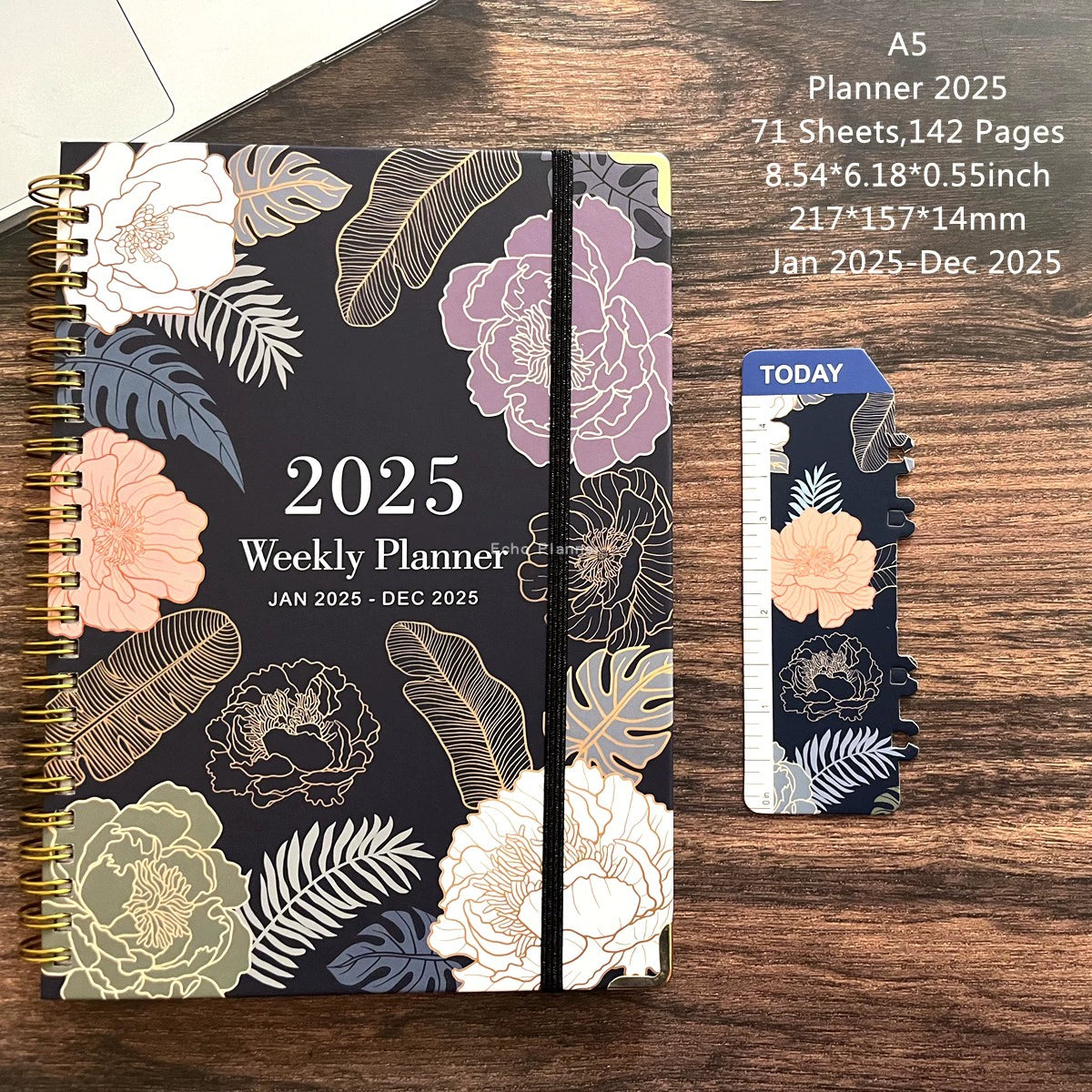 A5 Hard-Faced Lace-up English Flower Geometric Notebook