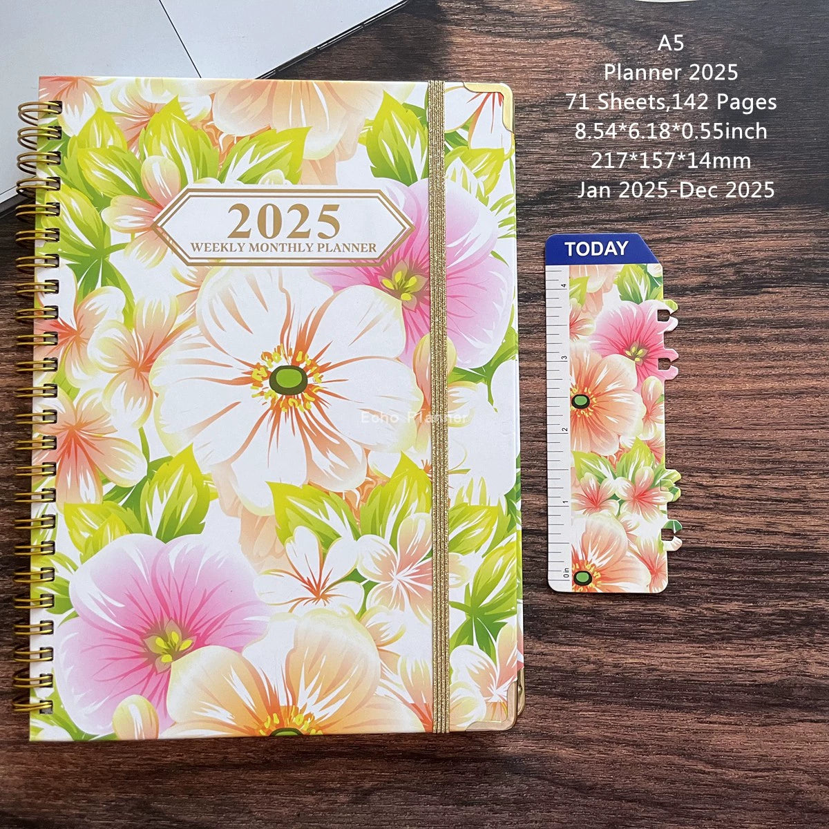 A5 Hard-Faced Lace-up English Flower Geometric Notebook