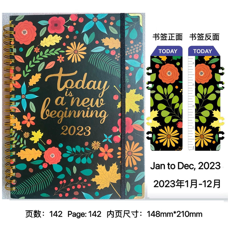 A5 Hard-Faced Lace-up English Flower Geometric Notebook