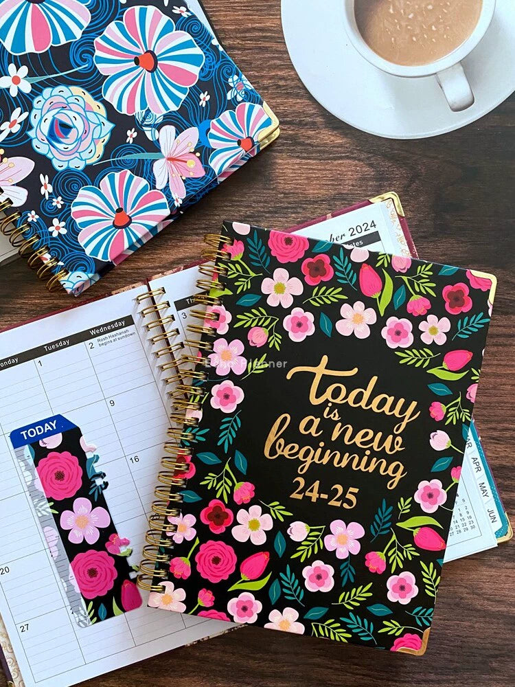 A5 Hard-Faced Lace-up English Flower Geometric Notebook