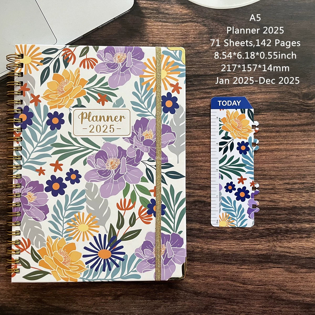 A5 Hard-Faced Lace-up English Flower Geometric Notebook