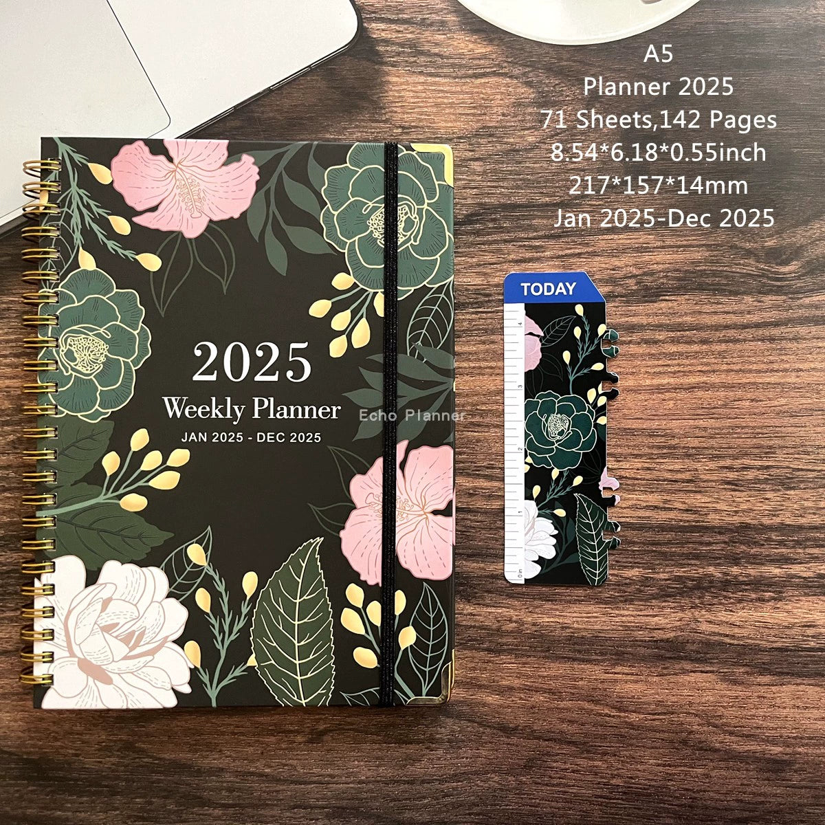 A5 Hard-Faced Lace-up English Flower Geometric Notebook