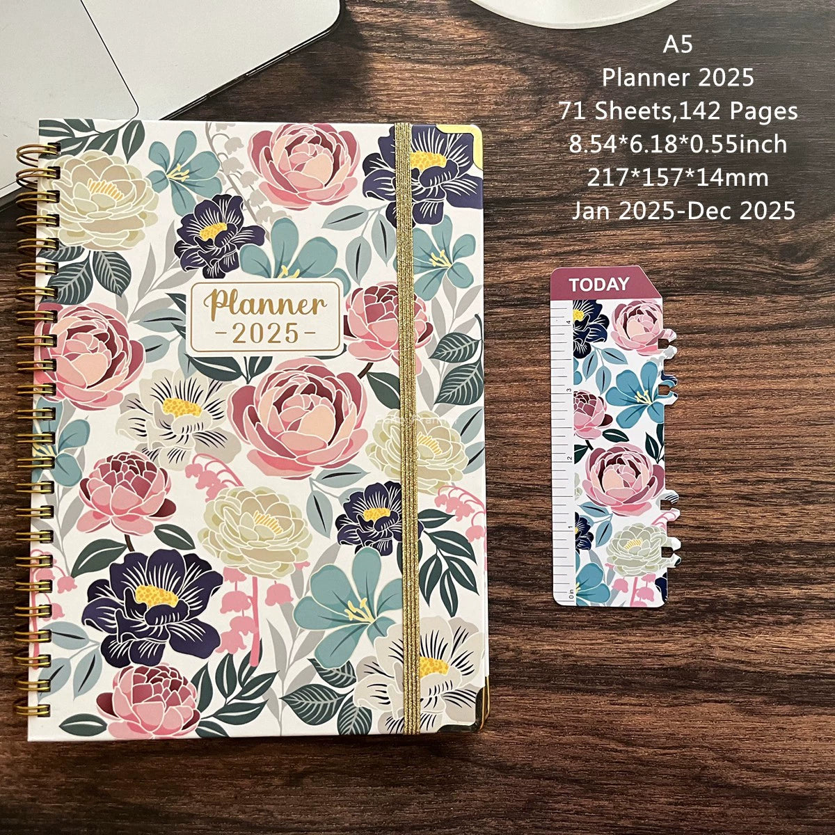 A5 Hard-Faced Lace-up English Flower Geometric Notebook