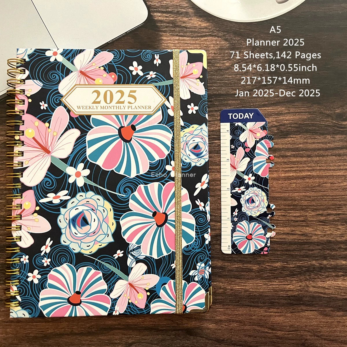 A5 Hard-Faced Lace-up English Flower Geometric Notebook