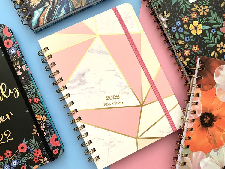 A5 Hard-Faced Lace-up English Flower Geometric Notebook