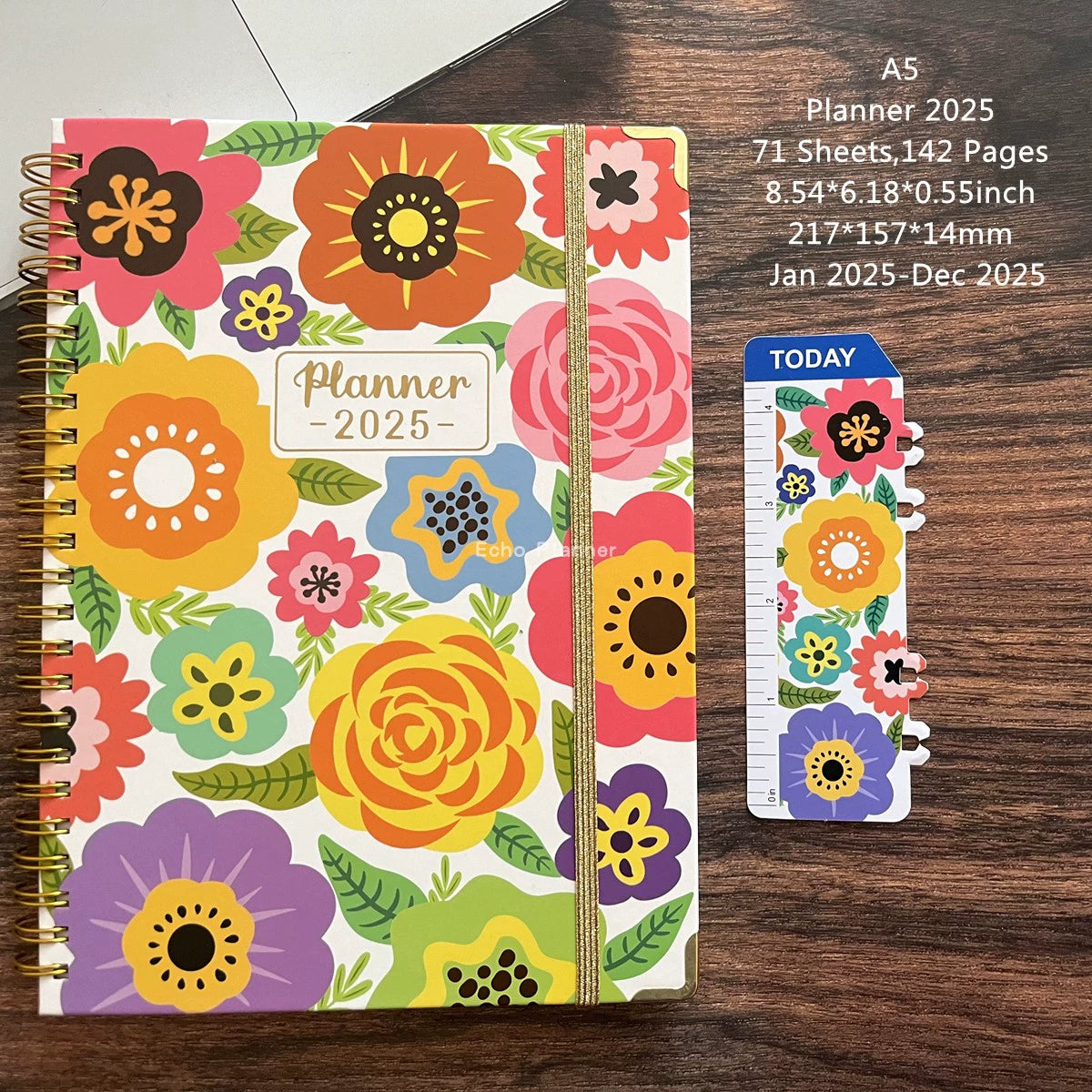 A5 Hard-Faced Lace-up English Flower Geometric Notebook