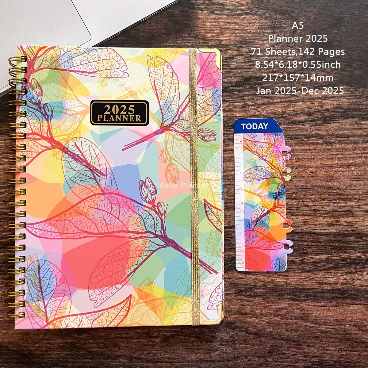 A5 Hard-Faced Lace-up English Flower Geometric Notebook