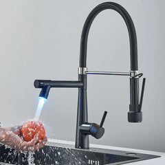 Black Kitchen Faucet LED Light Pull Down Spring Sink Faucets Dual Swivel Spout Kitchen Torneira Hot Mixer Tap