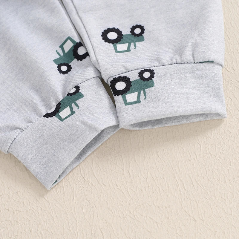 Baby Clothing Boy Tractor Print Long Sleeve Sweatshirt with Elastic Waist Sweatpants Infant Newborn Pat Clothes Set