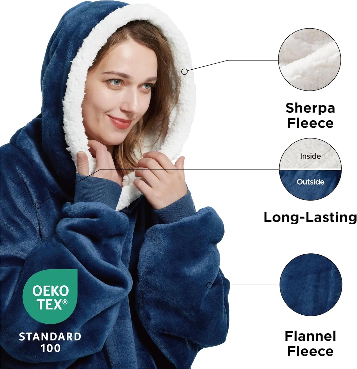 Bedsure Wearable Blanket Hoodie with Sleeves - Sherpa Hooded Blanket Adult as Gifts for Mom Women Girlfriend