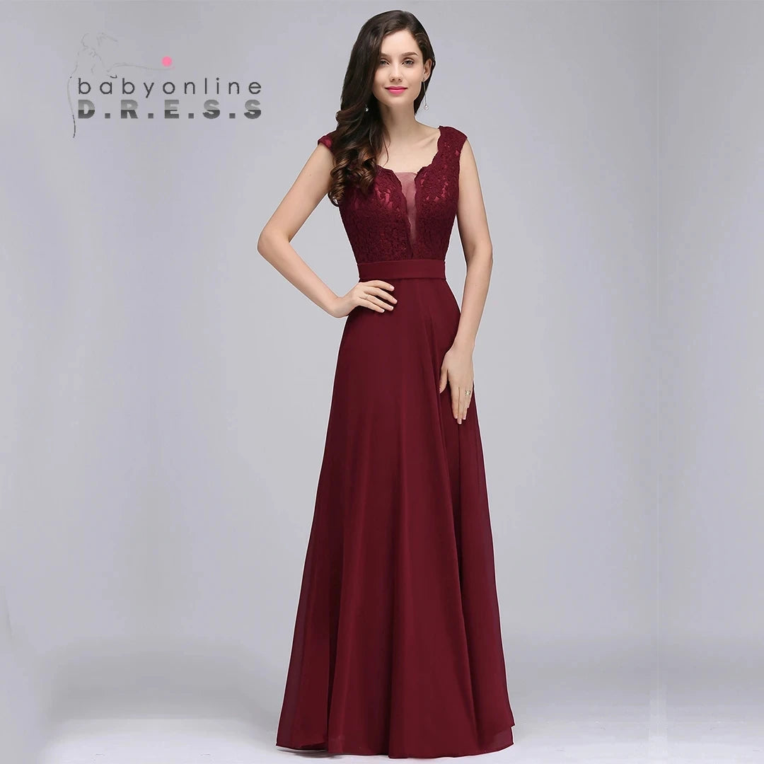 BABYONLINE Maxi Dusty Rose Bridesmaid Dresses Chic and Elegant Sleeveless Lace A Line Long Evening Gowns For Women Party Wedding