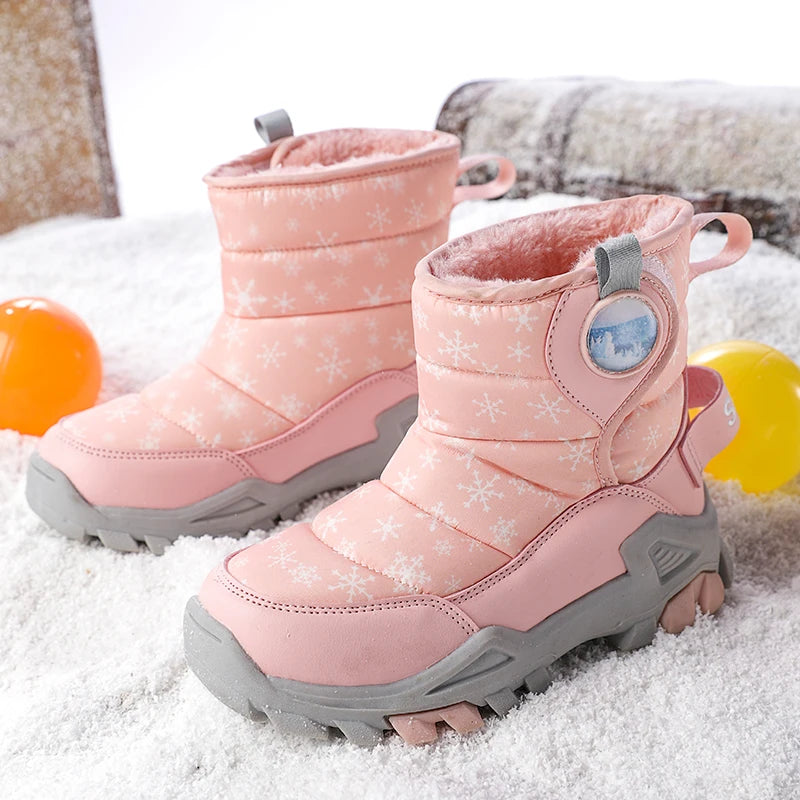 Children's thick and plush high top wolf claw snow boots, girls' cotton shoes