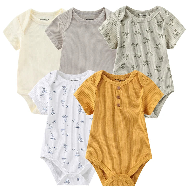 Kiddiezoom 5 Pcs/Lot Four Seasons Fashion Cartoon Short Sleeve Baby Boy Girl Bodysuits Soft Unisex Newborn Onesies Clothing