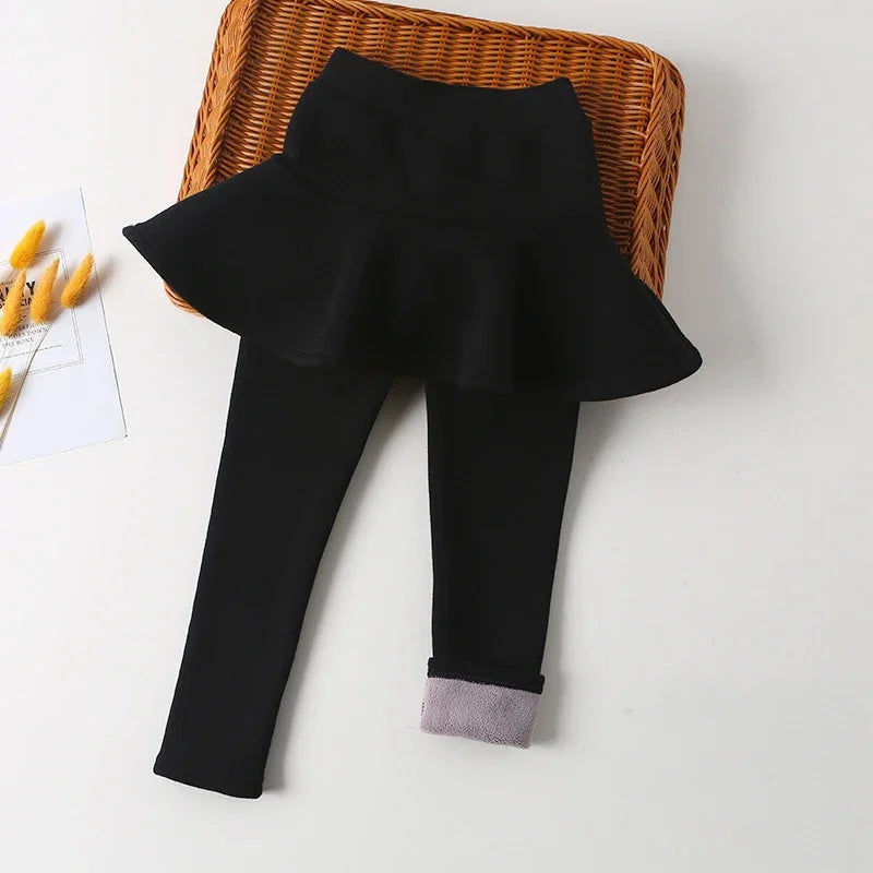 2024 New Winter Girls Skirt Pants Girls Plus Velvet Thicker Pant Two False Skirt-pants Children's Velvet Leggings Girls Bootcut