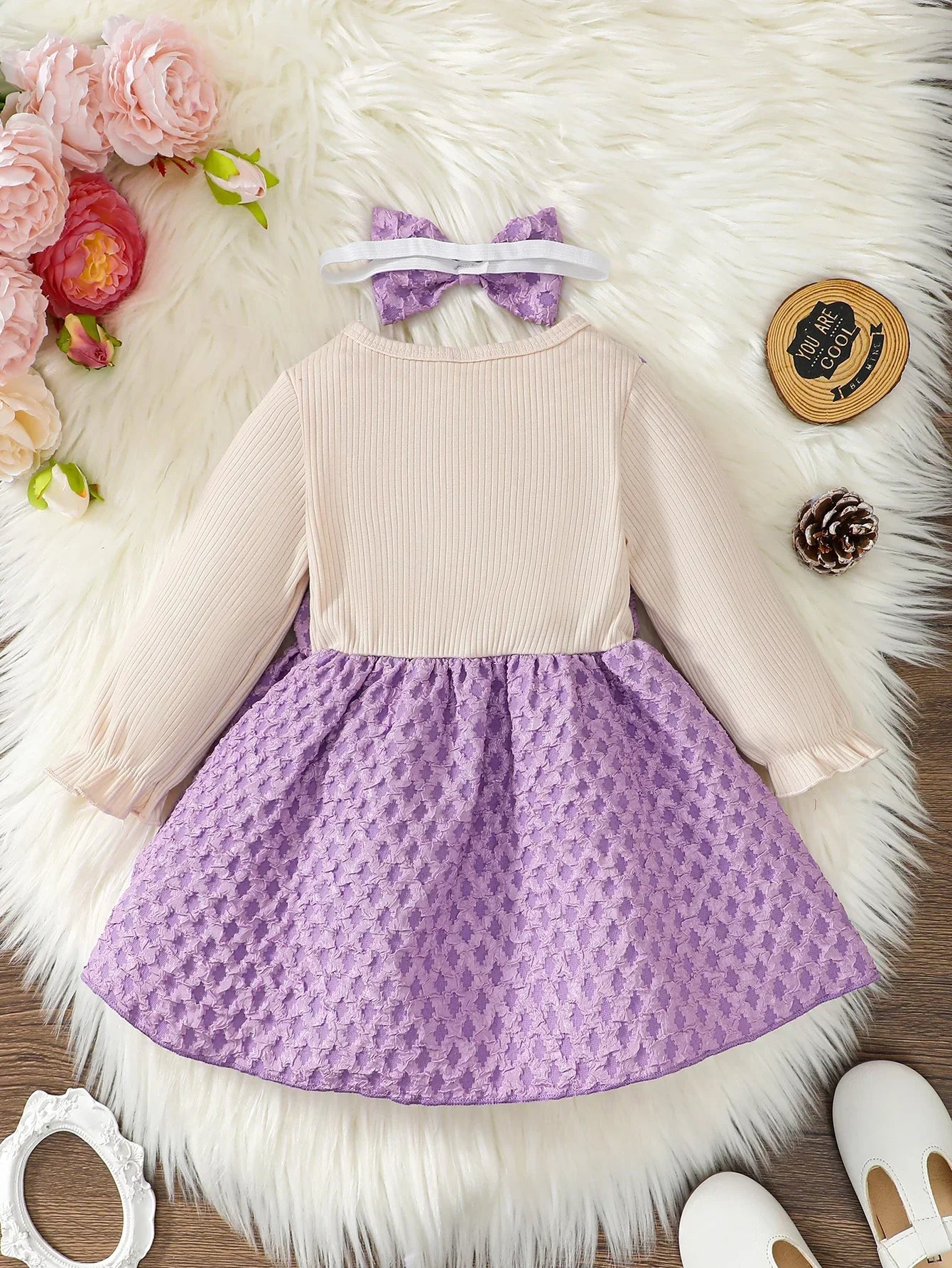 Newborn Baby Girl Dress Long Sleeves Patchwork with Bow One Year Old Dress New Year&Christmas Dress Up Wear for Toddler 0-3Years