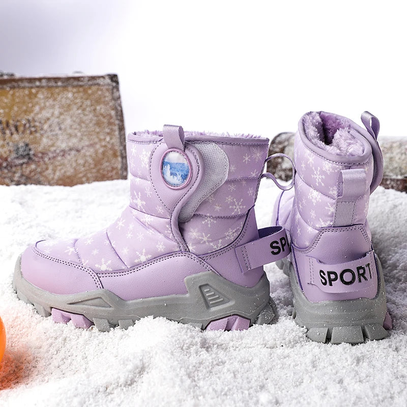 Children's thick and plush high top wolf claw snow boots, girls' cotton shoes