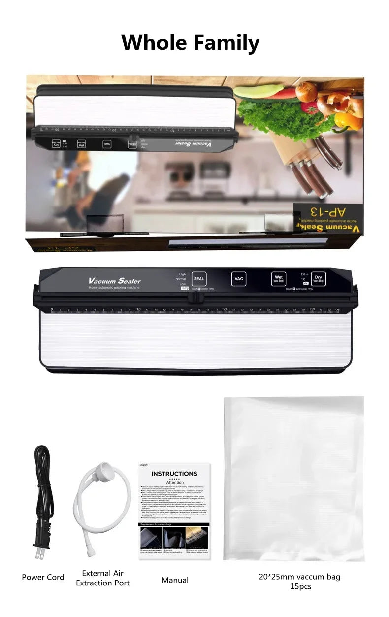 Electric Home Professional Food Vacuum Sealer Machine Widen Double Pump Thermal Sealing for Foods Preservation with Storage Bags