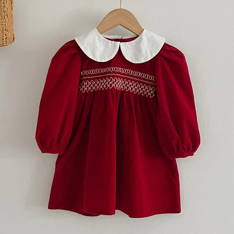 Infant Kids Baby Girls Long Sleeve Sweet Solid Color Sisters Dress Newborn Baby Girls Doll Collar Princess Clothes Rompers