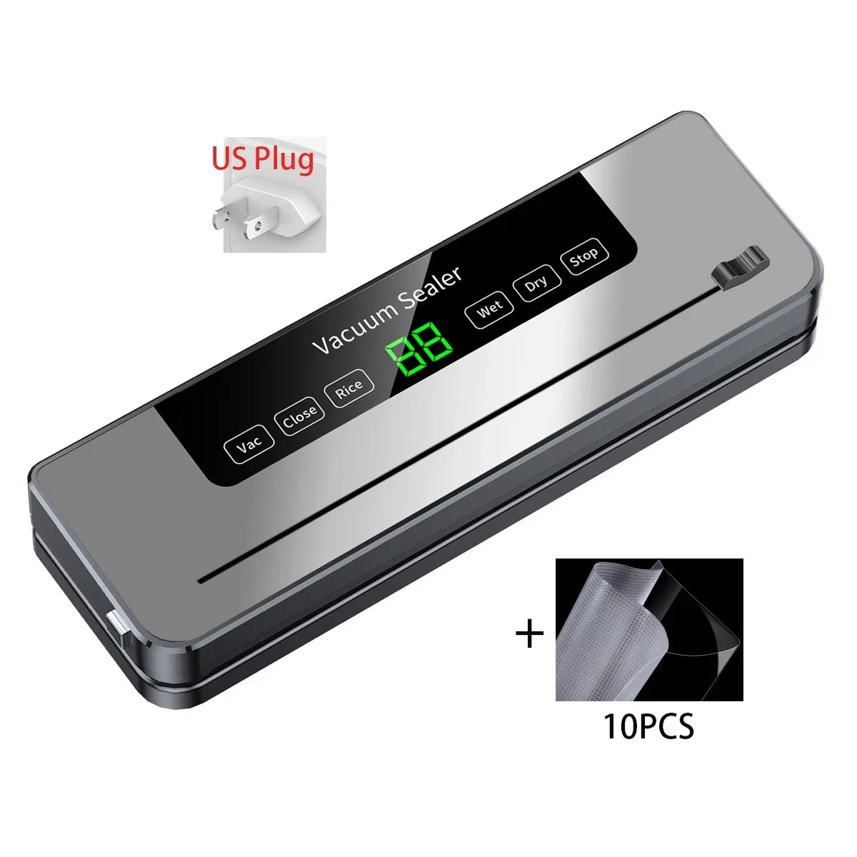 Electric Vacuum Sealer Built-in Cutter Kitchen Food Storage Seal Touch Button Dry/Wet Food Sealing Packaging Strips 10 Bags