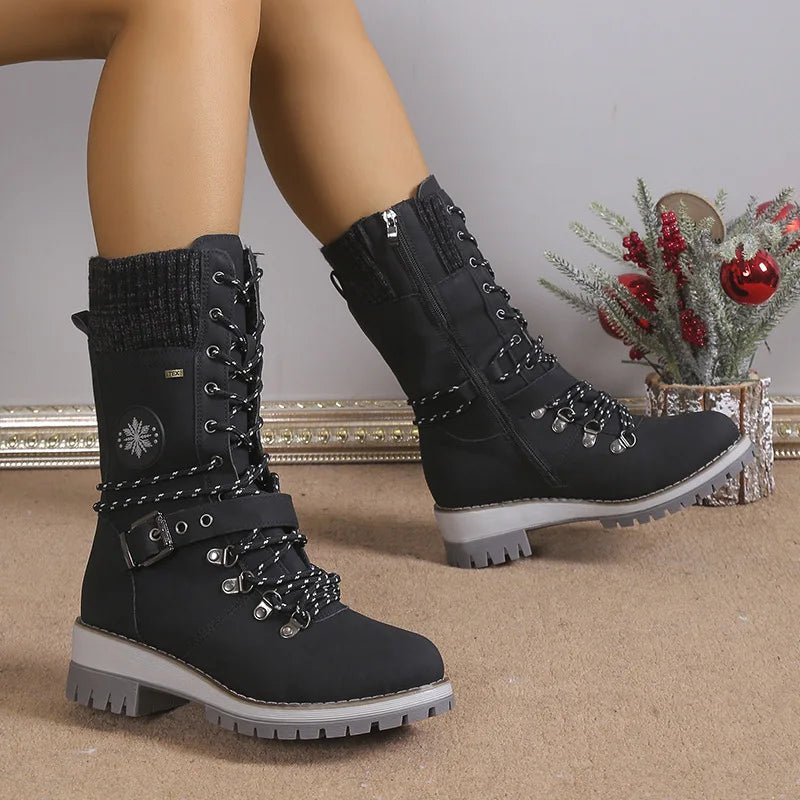 Women's Solid Color Fuzzy Boots, Soft Sole Chunky Heel Fleece Lining Boots, Winter Non-slip Snow Boots