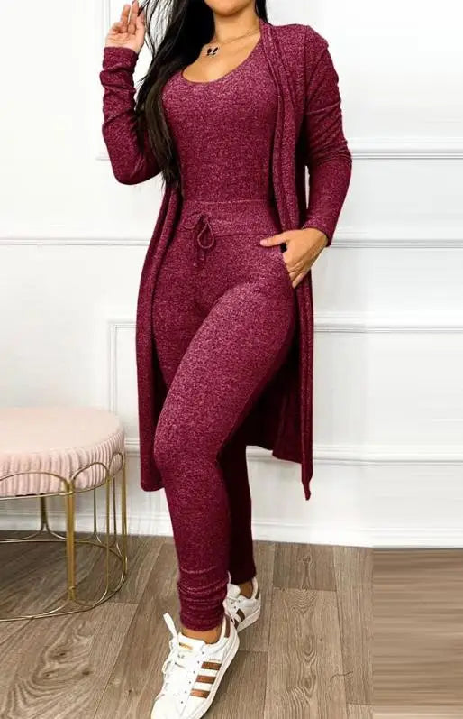 Autumn Women's New Drawstring Pocket Design Jumpsuit & Coat Set Temperament Commuting Women Fashion Suit Sets Two Piece Outfits