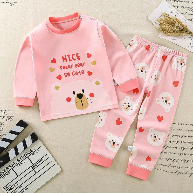 Cartoon Pajamas Suits Children's Baby Boys Girls Spring Autumn Sleepwear Home Clothes Cotton Autumn Long Trousers Kids Pajamas