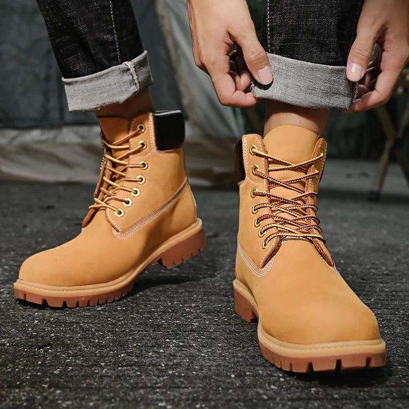 Winter New Boots Men High Top Boots High Quality  Leather Shoes Fashion Outdoor Sneakers Men Lace Up Ankle Boots For