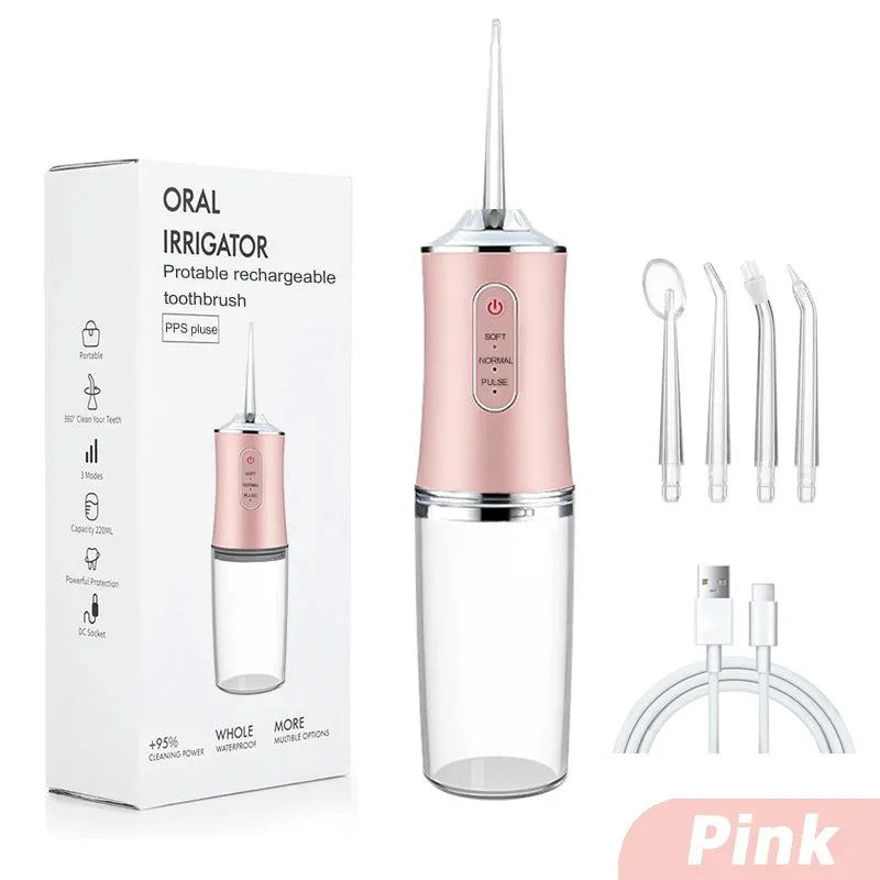 USB Portable Oral Irrigator Water Flosser Dental Water Jet Tools Pick Cleaning Teeth 200ML 4 Nozzles Mouth Oral Cleaning Agents