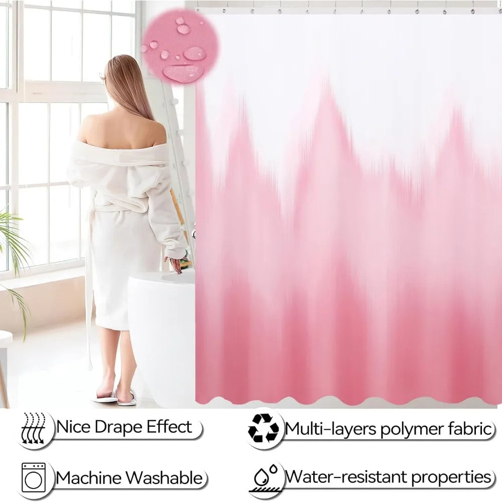 Bathroom Accessories White Bathroom Sets with Shower Curtain and Rug, White Ombre Waterproof Misty Forest Shower Curtain