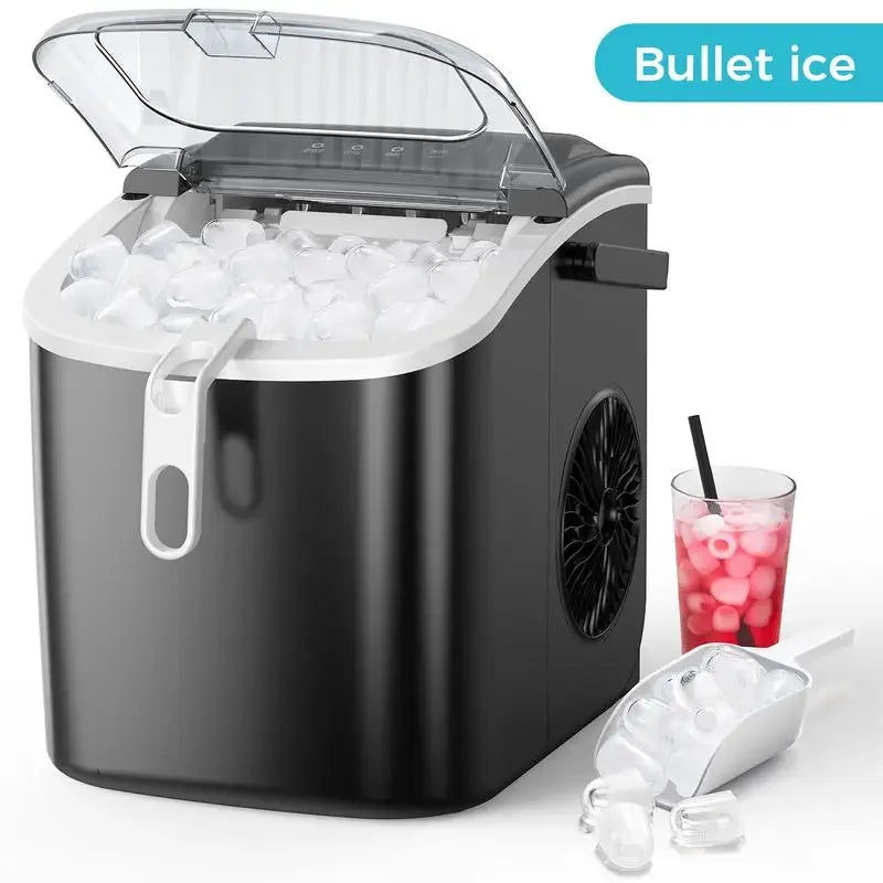 COWSAR Bullet Ice Maker Countertop with Self-Cleaning, 26.5lbs/24Hrs, 6 Mins/9 Pcs Bullet Ice, Portable Ice Maker