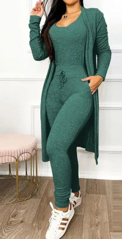 Autumn Women's New Drawstring Pocket Design Jumpsuit & Coat Set Temperament Commuting Women Fashion Suit Sets Two Piece Outfits