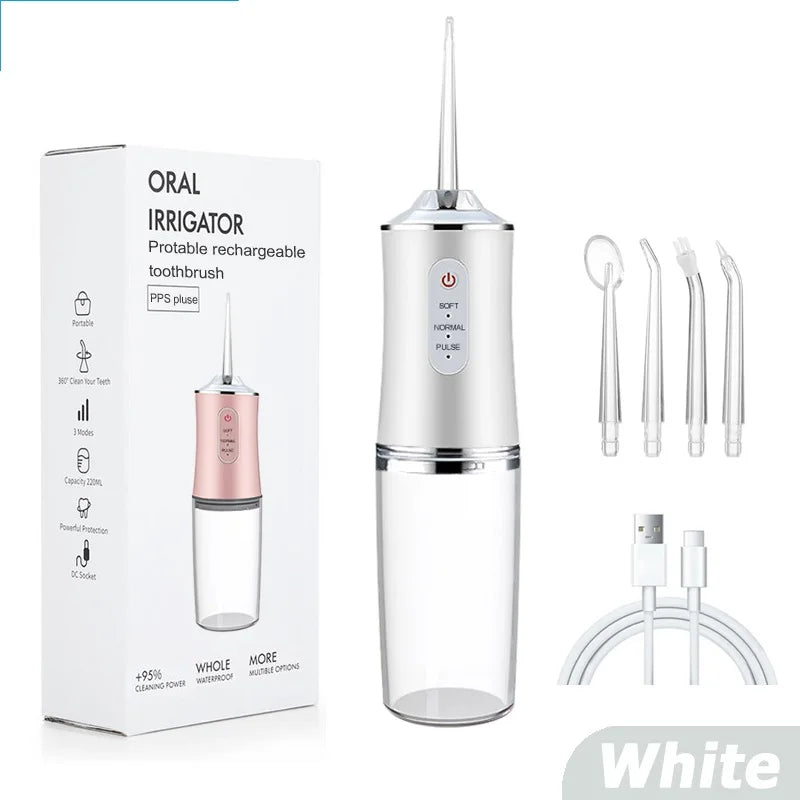 USB Portable Oral Irrigator Water Flosser Dental Water Jet Tools Pick Cleaning Teeth 200ML 4 Nozzles Mouth Oral Cleaning Agents