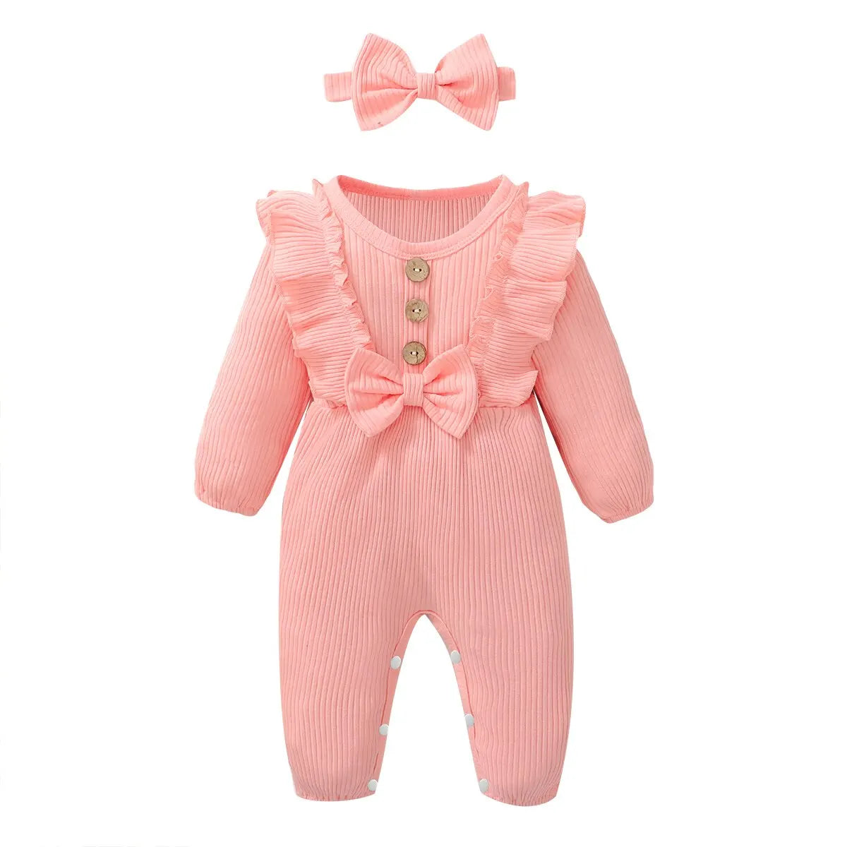 Newborn Baby Girl Romper Long Sleeved Ruffle Bodysuit with Headband Autumn & Winter Onesie Outfit Clothing for Baby 0-18 Months