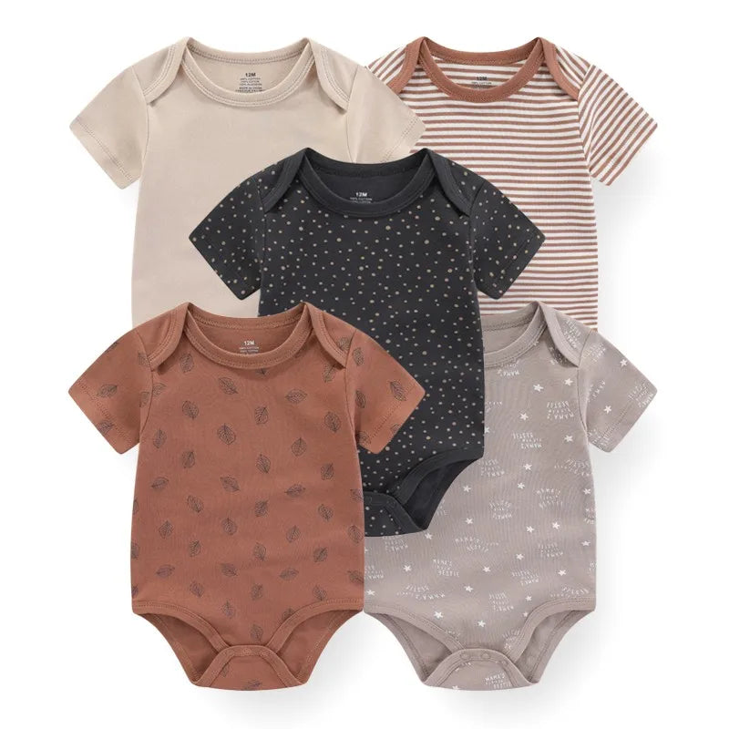 Kiddiezoom 5 Pcs/Lot Four Seasons Fashion Cartoon Short Sleeve Baby Boy Girl Bodysuits Soft Unisex Newborn Onesies Clothing