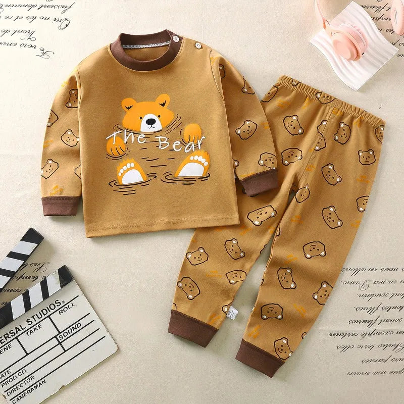 Cartoon Pajamas Suits Children's Baby Boys Girls Spring Autumn Sleepwear Home Clothes Cotton Autumn Long Trousers Kids Pajamas