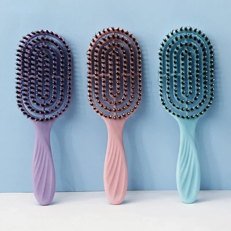 Elliptical Hollowing Out Hair Scalp Massage Comb Hairbrush Wet Curly Detangle Hair Brush for Salon Hairdressing Styling Tools