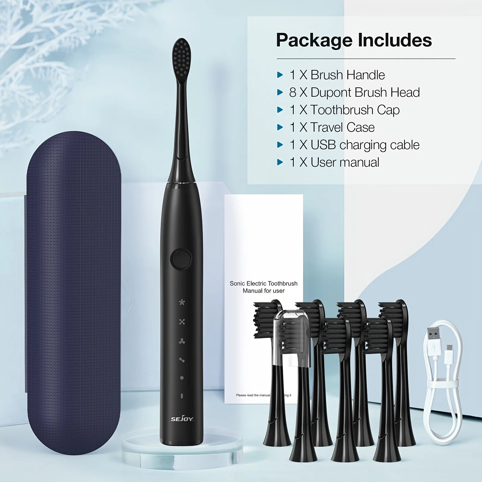 Electric Toothbrush Tooth Brush USB Rechargeable Adult Ultrasonic Teeth Cleaning 8 Replacement Toothbrush Heads