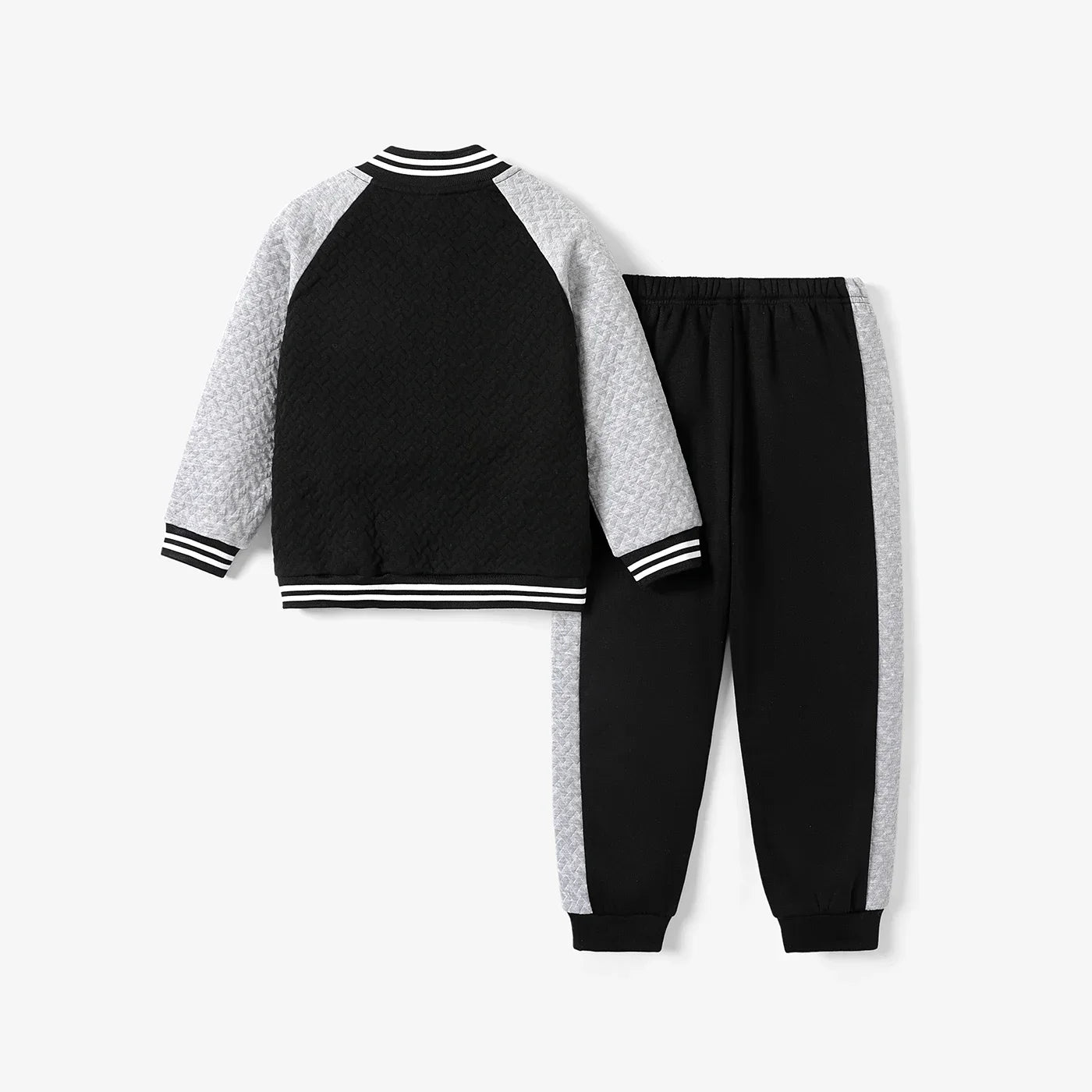 2-piece Kid Boy Textured Colorblock Striped Zipper Bomber Jacket and Pants Casual Set Soft and Comfortable