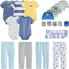 Solid Color New Born Cotton Bodysuits+Pants+Gloves+Hats+Socks Baby Girl Clothes Unisex Short Sleeve Baby Boy Clothes Sets