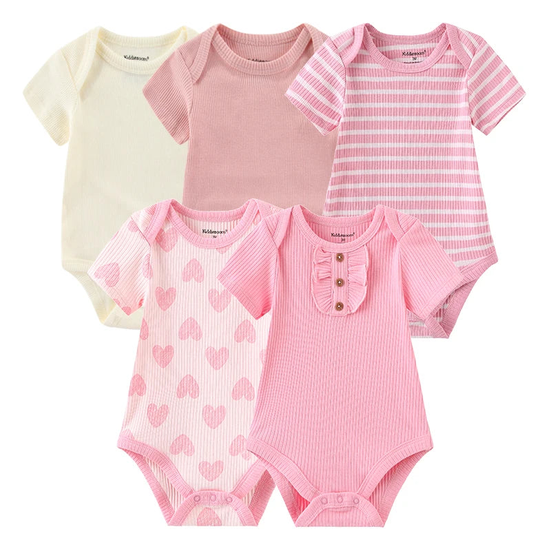 Kiddiezoom 5 Pcs/Lot Four Seasons Fashion Cartoon Short Sleeve Baby Boy Girl Bodysuits Soft Unisex Newborn Onesies Clothing