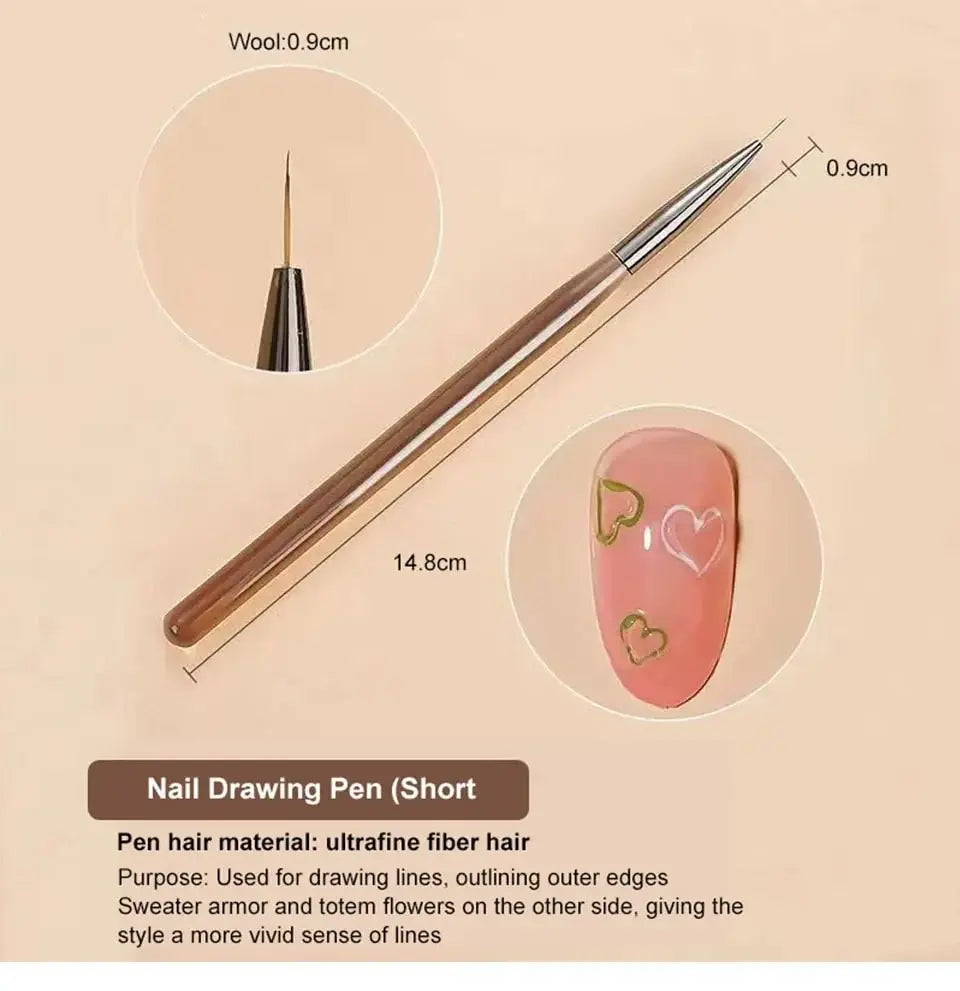 9PCS UV Gel Nail Brush Liner DIY Painting Pen Manicure Acrylic Drawing Brush for Nail Art Design Nails Tip Display Painting Tool