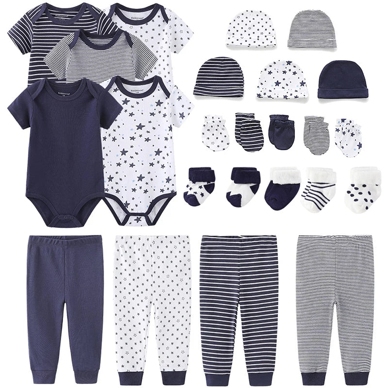 Solid Color New Born Cotton Bodysuits+Pants+Gloves+Hats+Socks Baby Girl Clothes Unisex Short Sleeve Baby Boy Clothes Sets