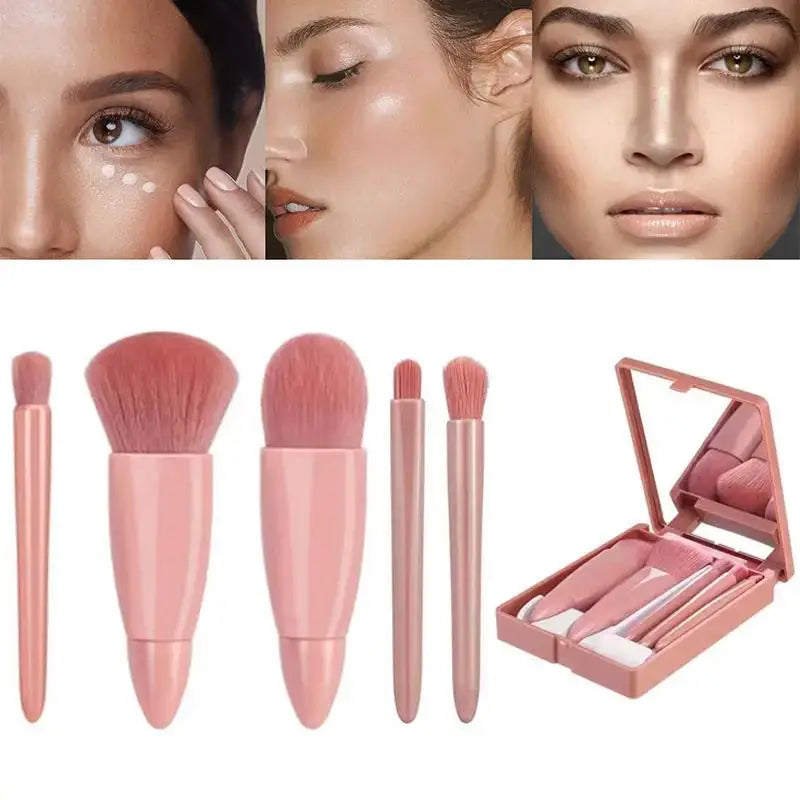 5pcs Travel Size Makeup Brushes Set Mini Makeup Brushes, Small Complete Function Cosmetic Brushes Kit With Case And Mirror Perfe