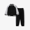 2-piece Kid Boy Textured Colorblock Striped Zipper Bomber Jacket and Pants Casual Set Soft and Comfortable