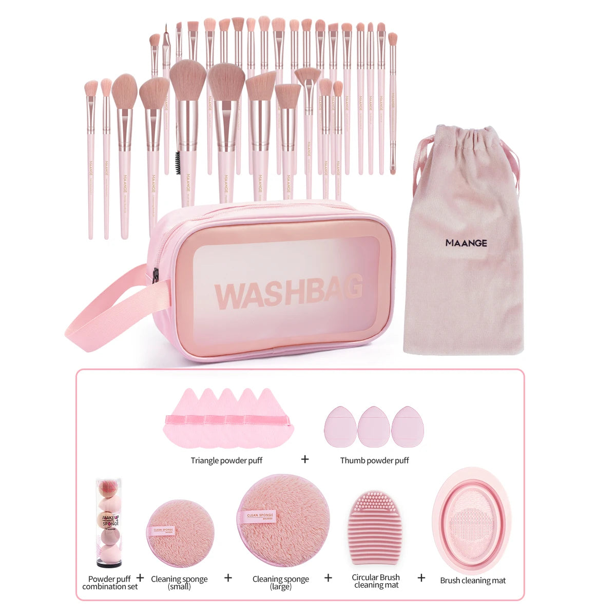 MAANGE Professional Makeup Tools Kit 30PCS Foundation Makeup Brush Set 15PCS Makeup Sponge Removal Puff Cleaning Bowl for Travel