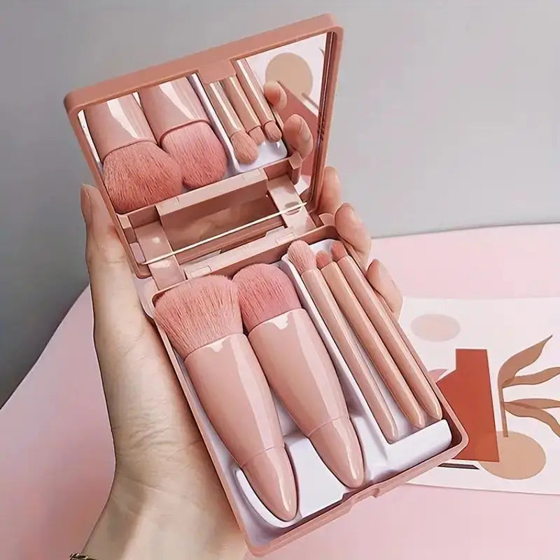 5pcs Travel Size Makeup Brushes Set Mini Makeup Brushes, Small Complete Function Cosmetic Brushes Kit With Case And Mirror Perfe