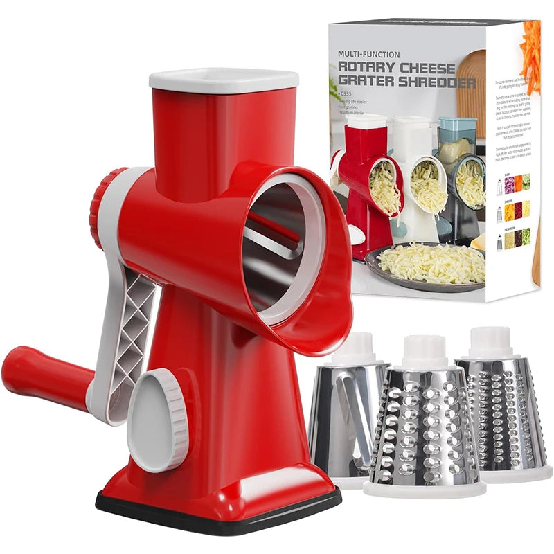 LMETJMA 3 in 1 Rotary Cheese Grater Versatile Manual Vegetable Slicer Peanut Nuts Grinder Cheese Vegetable Shredder Clear JT242